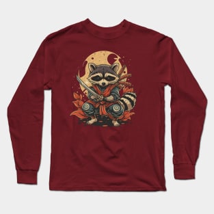 Raccoon Samurai Warrior And Sword Design Long Sleeve T-Shirt